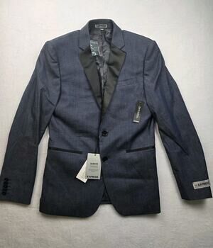 NWT Express Photographer Slim Tuxedo Jacket Black Satin Lapel Blazer 36 Short